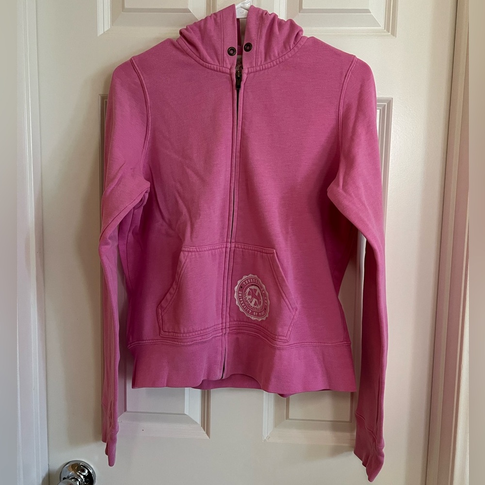 PINK Victoria's Secret Pink and White Zip-Up Hoodie